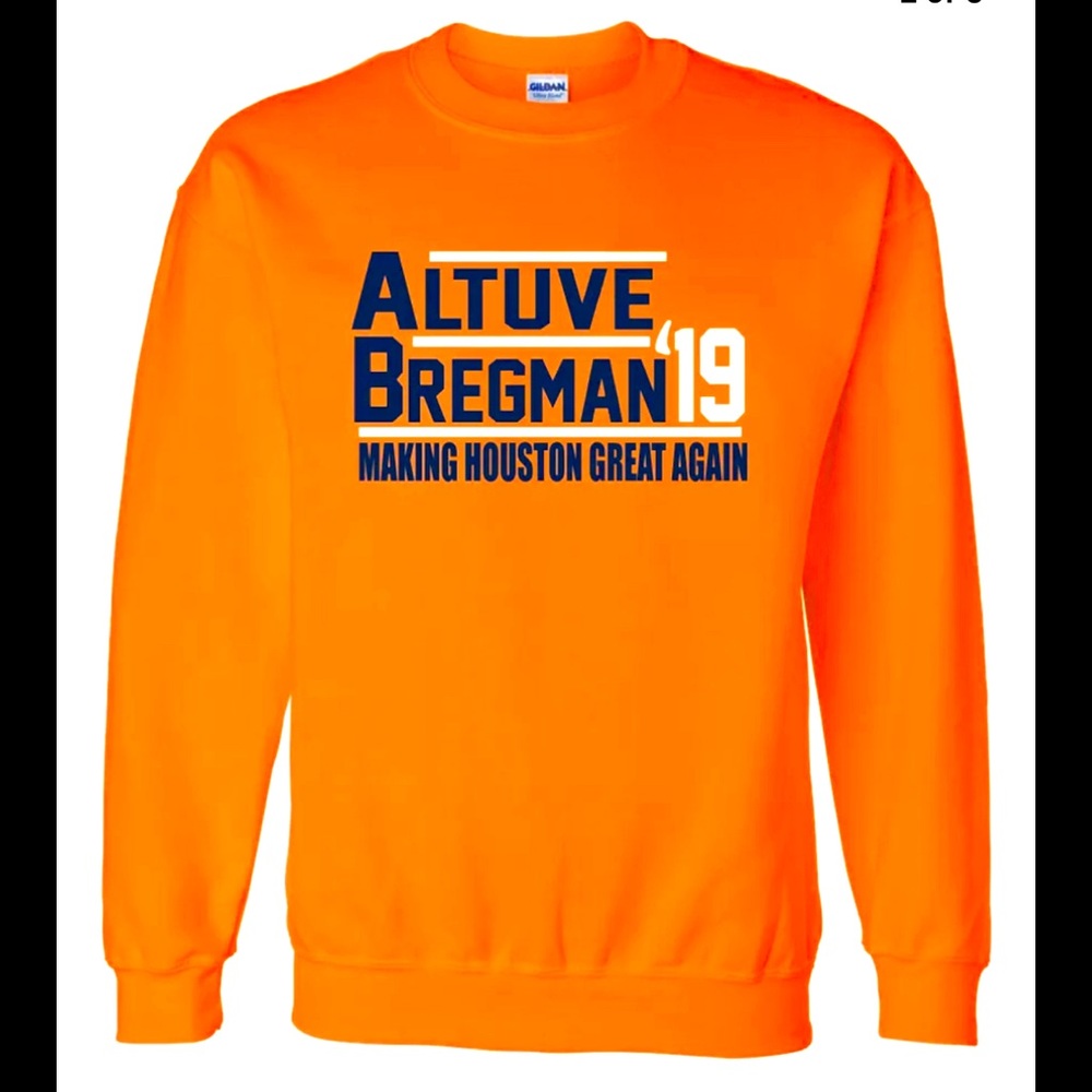 Houston Astros Sweatshirt Bright Orange youth L wt Altuve and Bergman NEW